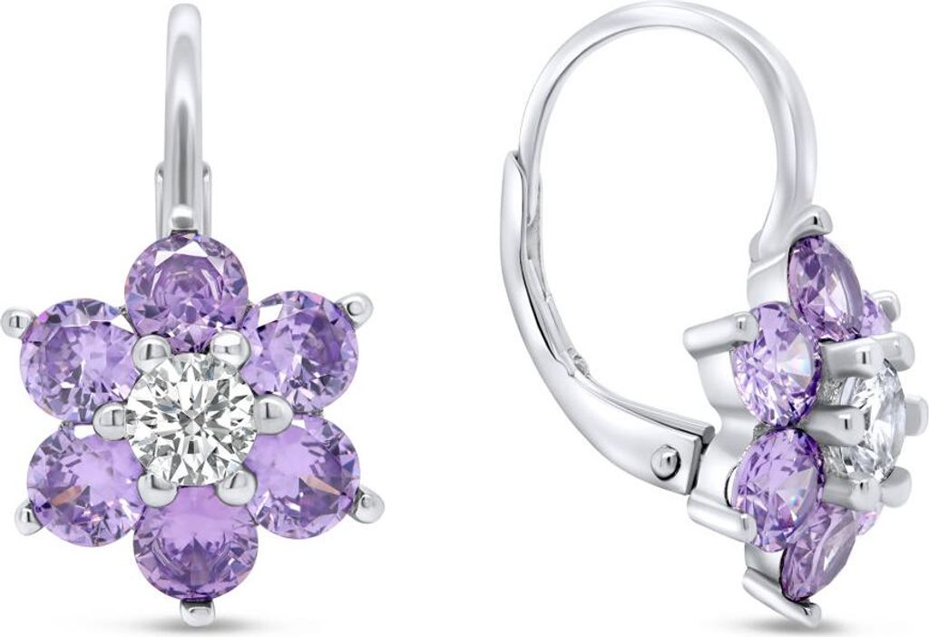 Delicati orecchini in argento con fiori di zirconi viola Immagine del prodotto 