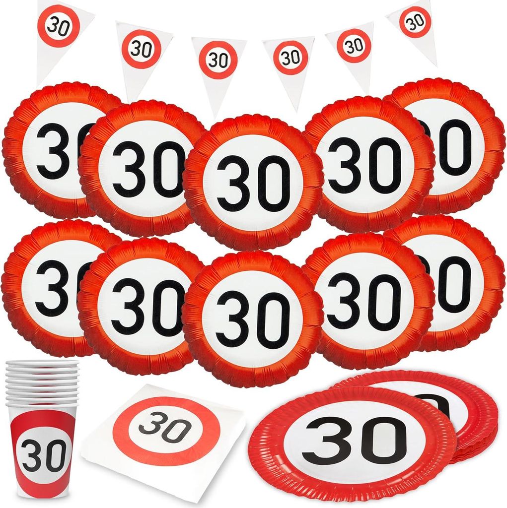 Happy Birthday 30 – 5-teiliges Partyset mit Tellern, Bechern, Servietten, Deko