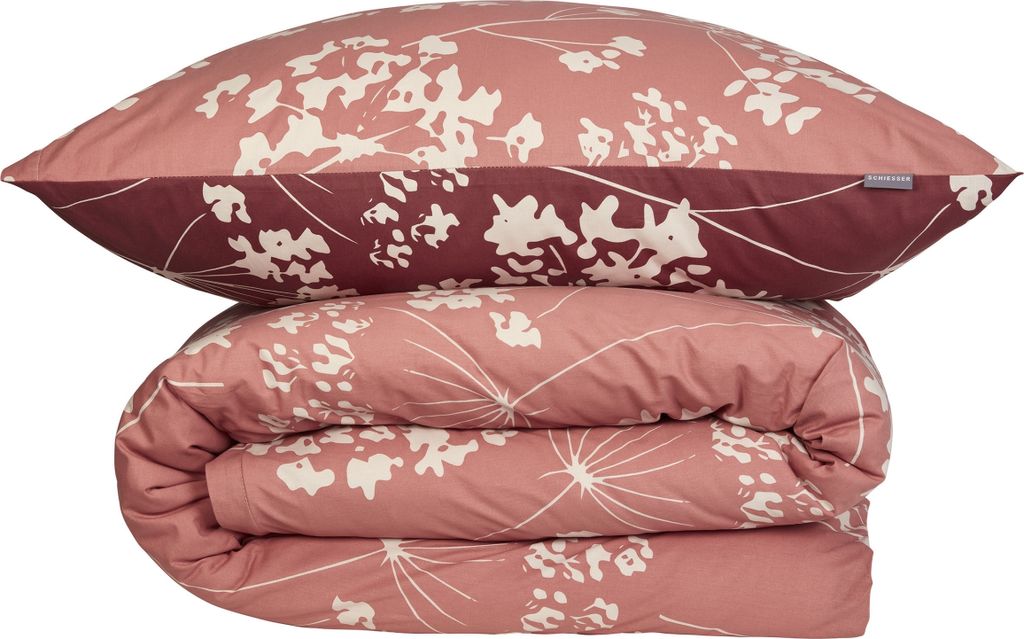 Schiesser Bettwäscheset Alyssa | 2-teilig | Floral | Renforcé | 100% Baumwolle | Reißverschluss | 135x200cm + 80x80cm | Altrosa