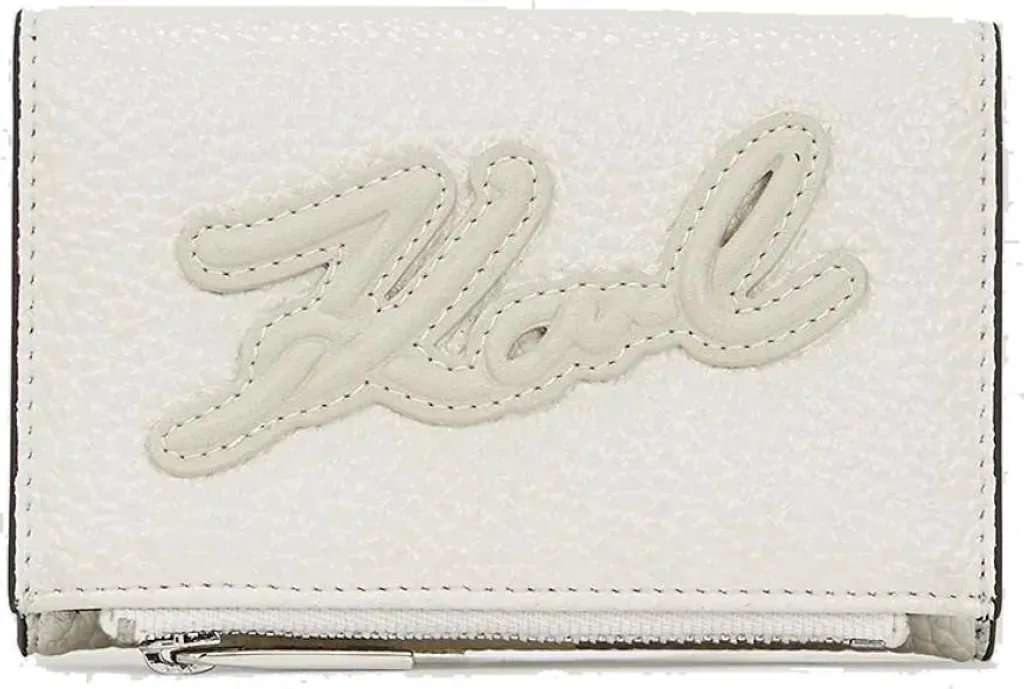 Petit Portefeuille Femme Karl Lagerfeld K Skuare Blanc en Cuir Grainé
