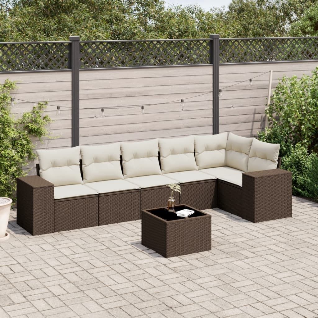 "Rabatt" 7-tlg. Garten-Sofagarnitur - mit sofa - mit Kissen Braun Poly Rattan - Lounge-Dining set CC10139