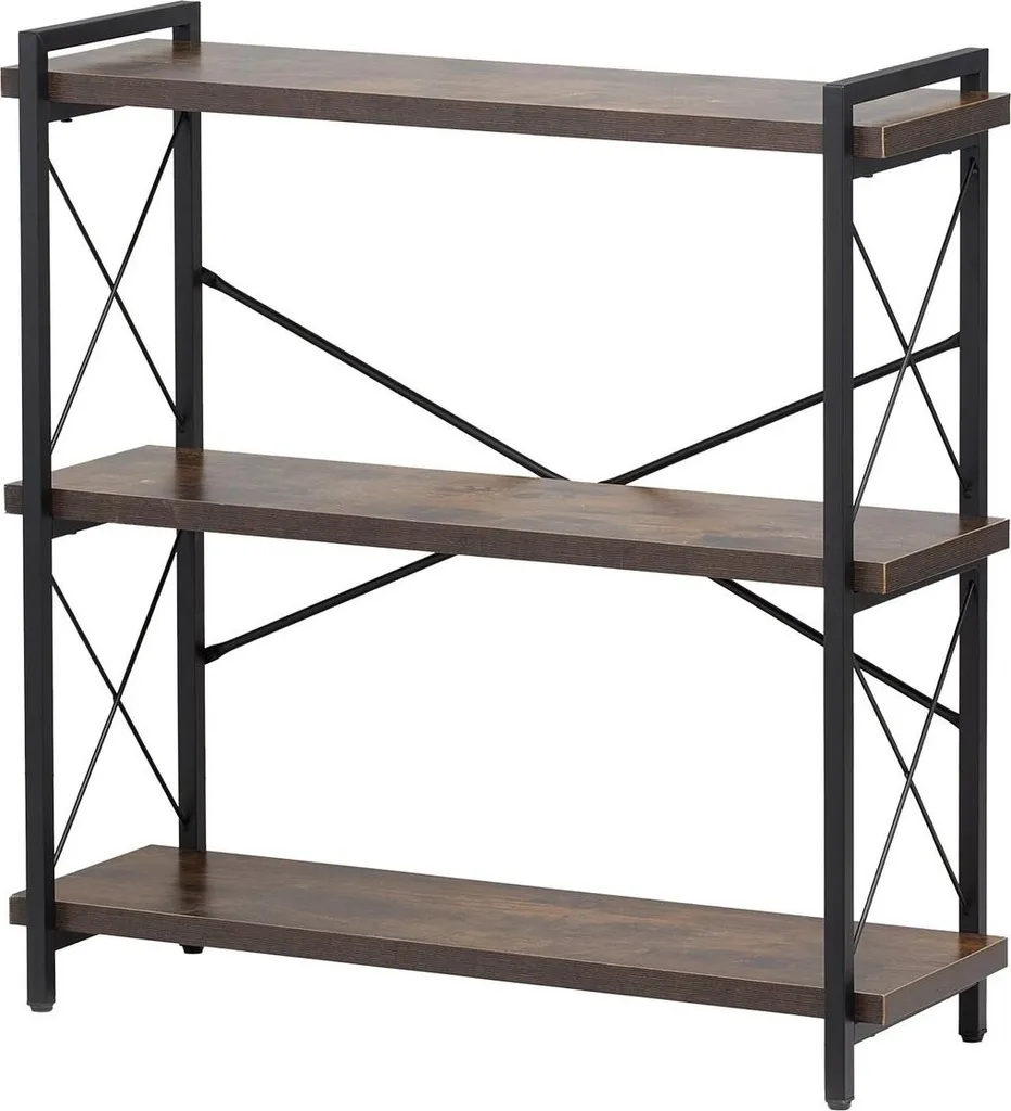 Scaffale Rustico in Metallo 3 Ripiani | Libreria Industriale Vintage