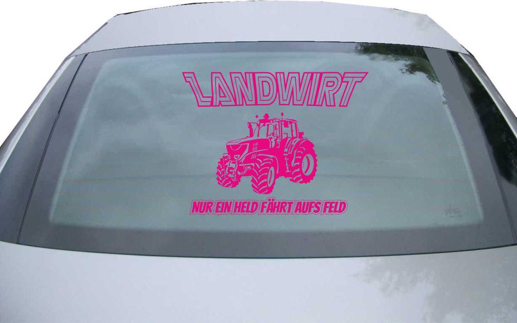 Indigos UG - Aufkleber Heckscheibe & Motorklappe DE6925 - pink - 600x463 mm - Nur ein Held fährt aufs Feld Landwirt Bauer Traktor - Auto Scheiben ...