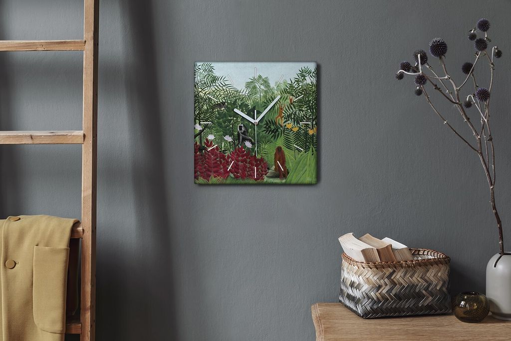 Coloray Hodiny Unikátní 30x30 cm Tiché hodiny Pro obývací pokoj a kuchyň Nástěnné hodiny Plátno Bílé ručičky hodin - Tropický les s...