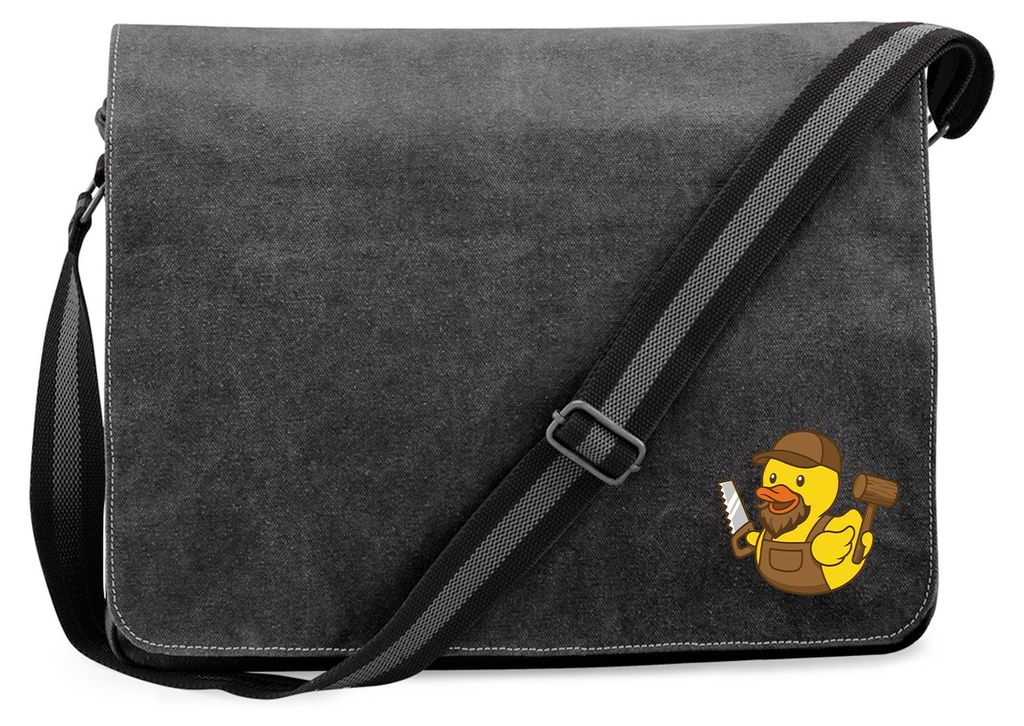 Huuraa Umhängetasche Quietscheente Schreinerei Comic Gummiente 14 Liter Black Canvas Laptoptasche Geschenkidee