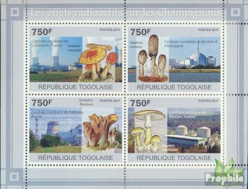 Briefmarken Togo 2011 Mi 3799-2802 Kleinbogen (kompl. Ausgabe) postfrisch Die radioaktiven Wirkungen auf Pilze