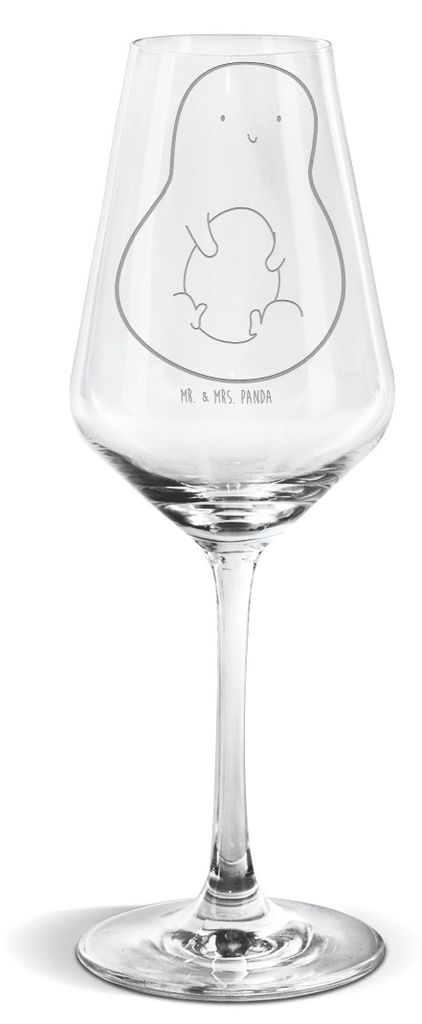 Mr. & Mrs. Panda Weinglas Avocado Kern - Transparent - Geschenk, glücklich, Weißwein Glas, wein, Frucht, Weißweinkelch, Pflanze, Spruch Leben