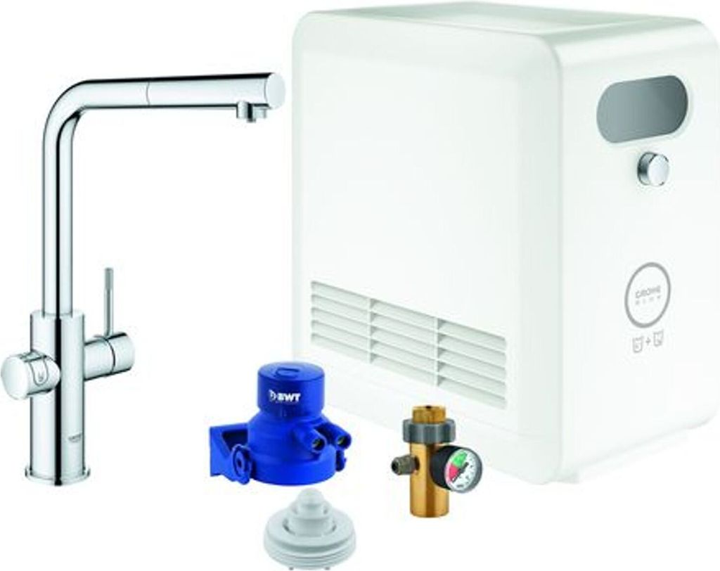 GROHE Blue Professional L-Auslauf Set, Einhand-Spültischbatterie mit Filterfunktion, mit Kühler, Bluetooth und WIFI, Mousseurauslauf, 31326002