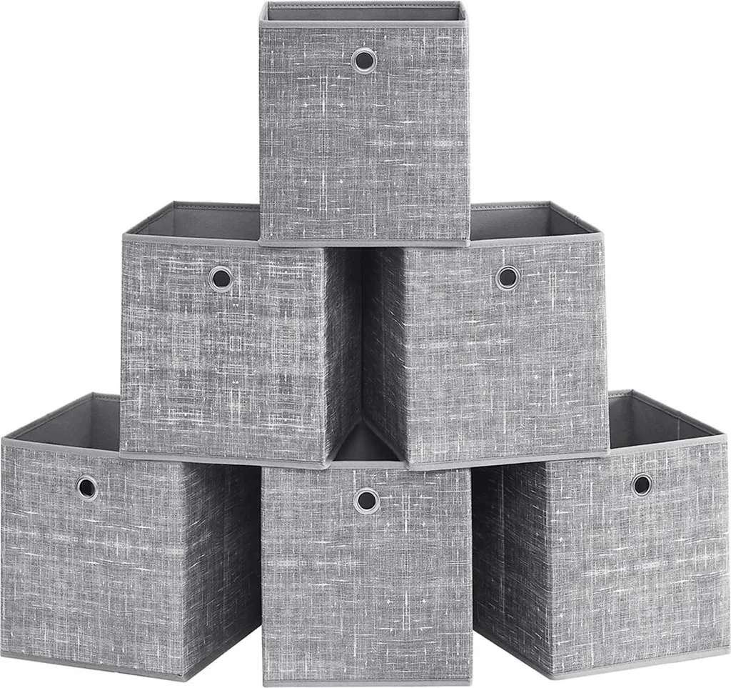 Panier de rangement en tissu gris chiné 26cm lot de 6 bacs pliables