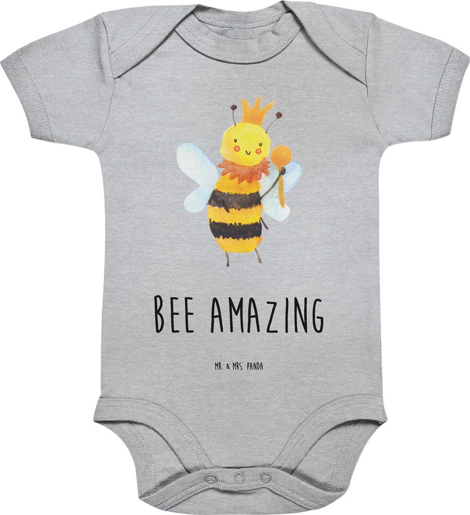 Mr. & Mrs. Panda Strampler Baby Biene König 1. - 3. Monat - Heather Grey - Geschenk, Babybody, babykleidung body, Kurzarmbody, overall