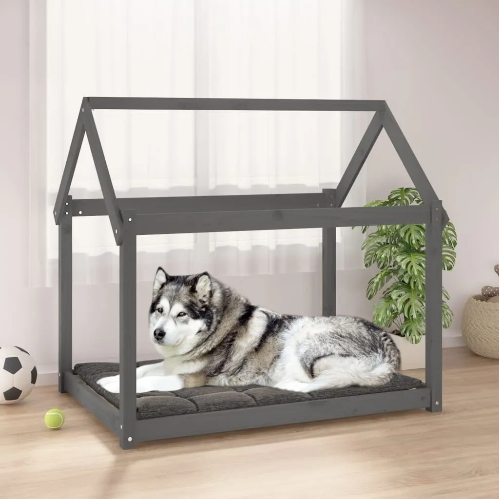 Letto per Cani 111x80x100 cm Legno di Pino Grigio - The Living Store