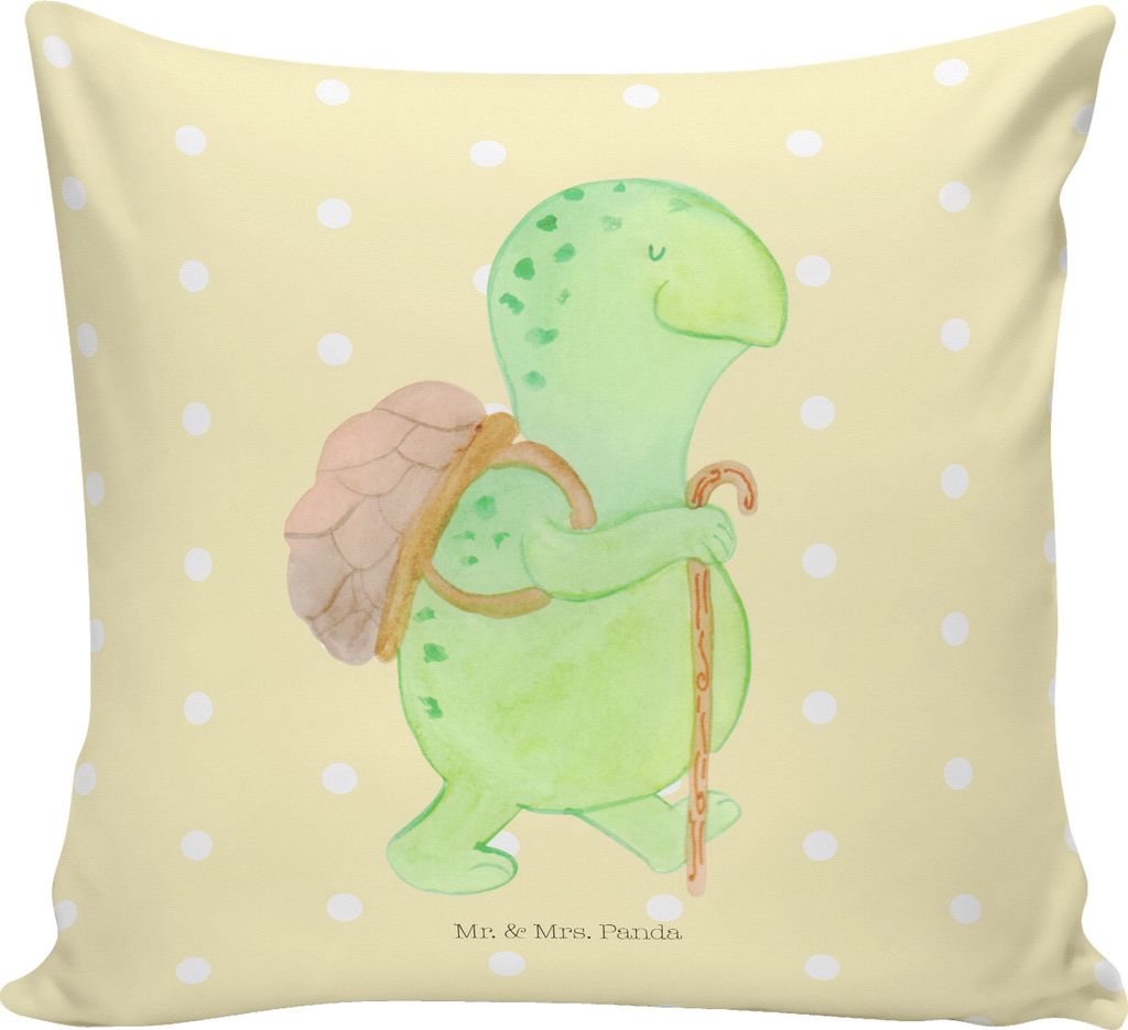 Mr. & Mrs. Panda kissen bedruckt Schildkröte Wanderer - Gelb Pastell - Geschenk, Motivationsspruch, Rucksack, 40x40, Kleines, Motivationssprüche,...