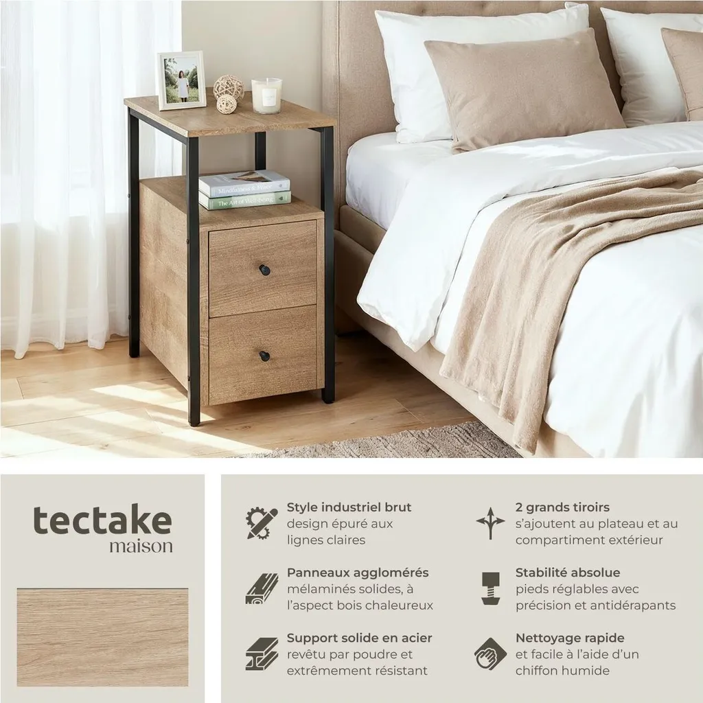 Table de chevet robuste en chêne Sonoma avec structure métal 61cm - 2