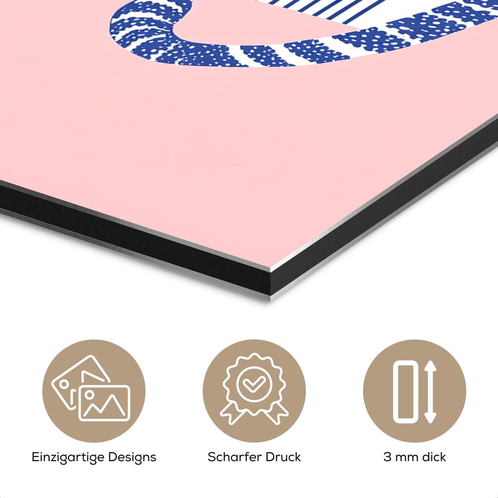 MuchoWow Wanddekoration Metall Metallbild Wandkunst 50x50 cm Katze - Illustration - Minimalistisch - Rosa MuchoWow Aluminium Gemälde - Alubild - I...