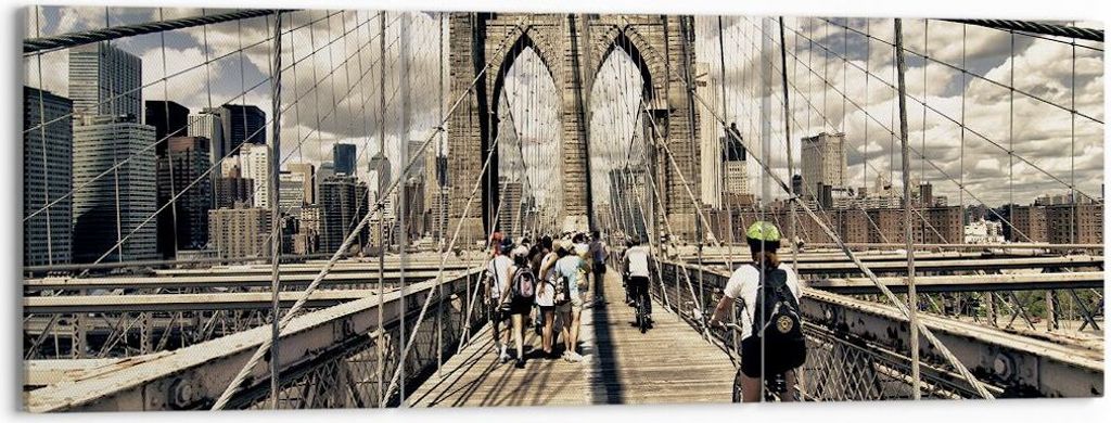 Bild auf Leinwand - Leinwandbild - Amerika brooklyn brücke bau - 150x50cm - Wand Bild - Wanddeko - Leinwanddruck - Bilder - Kunstdruck - Wanddekor...