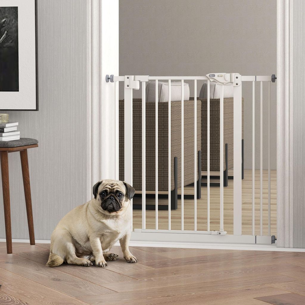 Türschutzgitter für Hunde, Absperrgitter, Schutzgitter für Haustiere, Metall, Kunststoff, 74-87 cm, Weiß, verstellbar, für Kinder