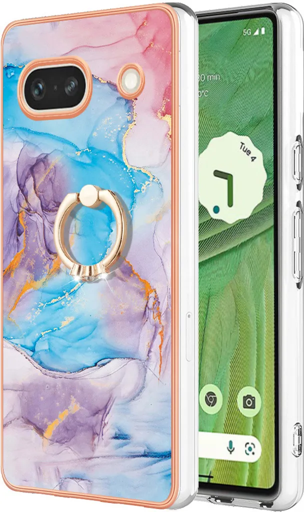 Cover Pixel 7a Blu Fantasia con Ring Holder: Stile e Grip Sicuro