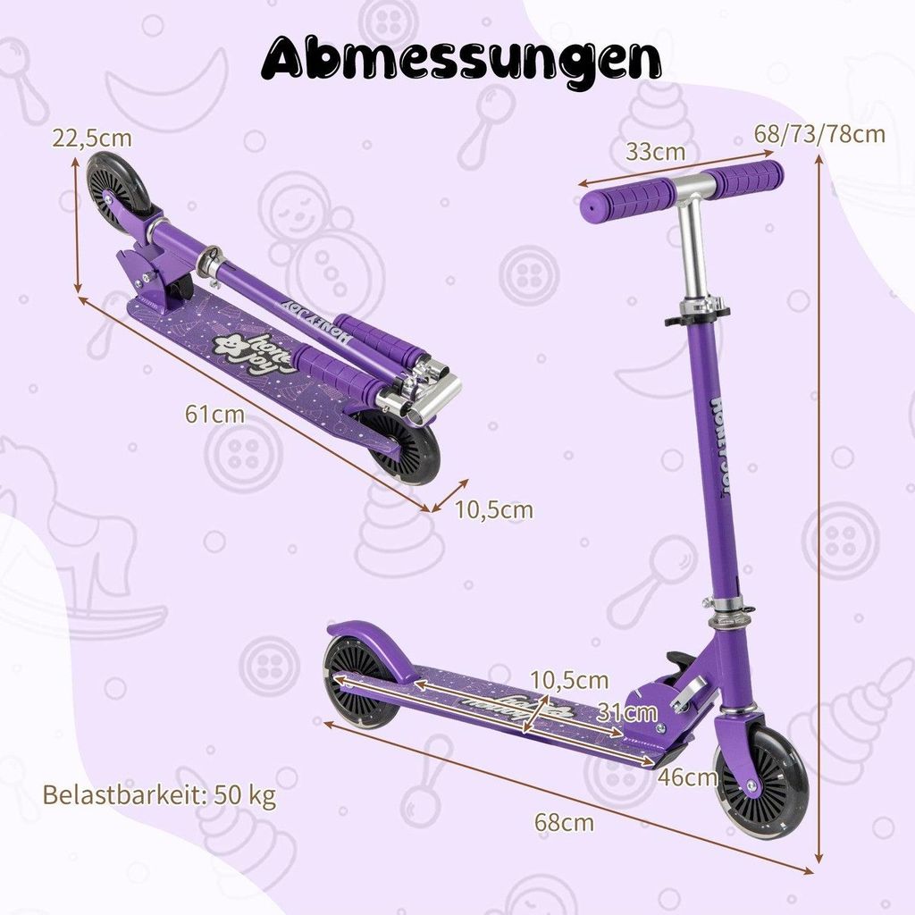 Faltbarer Kinderroller mit LED-Rädern, verstellbarem Lenker