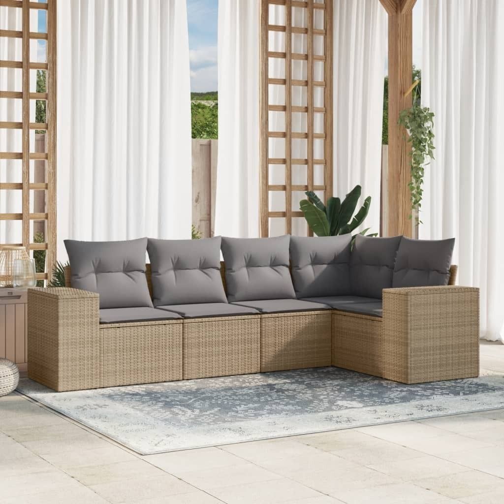 Maison Exclusive - 5-tlg. Garten-Sofagarnitur mit Kissen Beige Poly Rattan