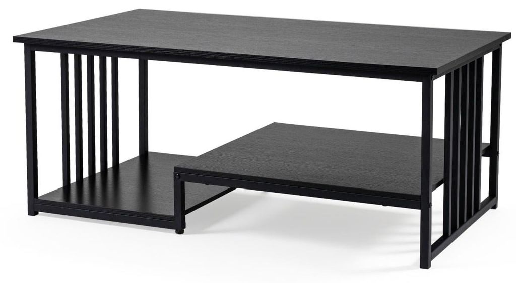 Rechteckiger Couchtisch mit 2 Ablagen, schwarzes Produktbild 