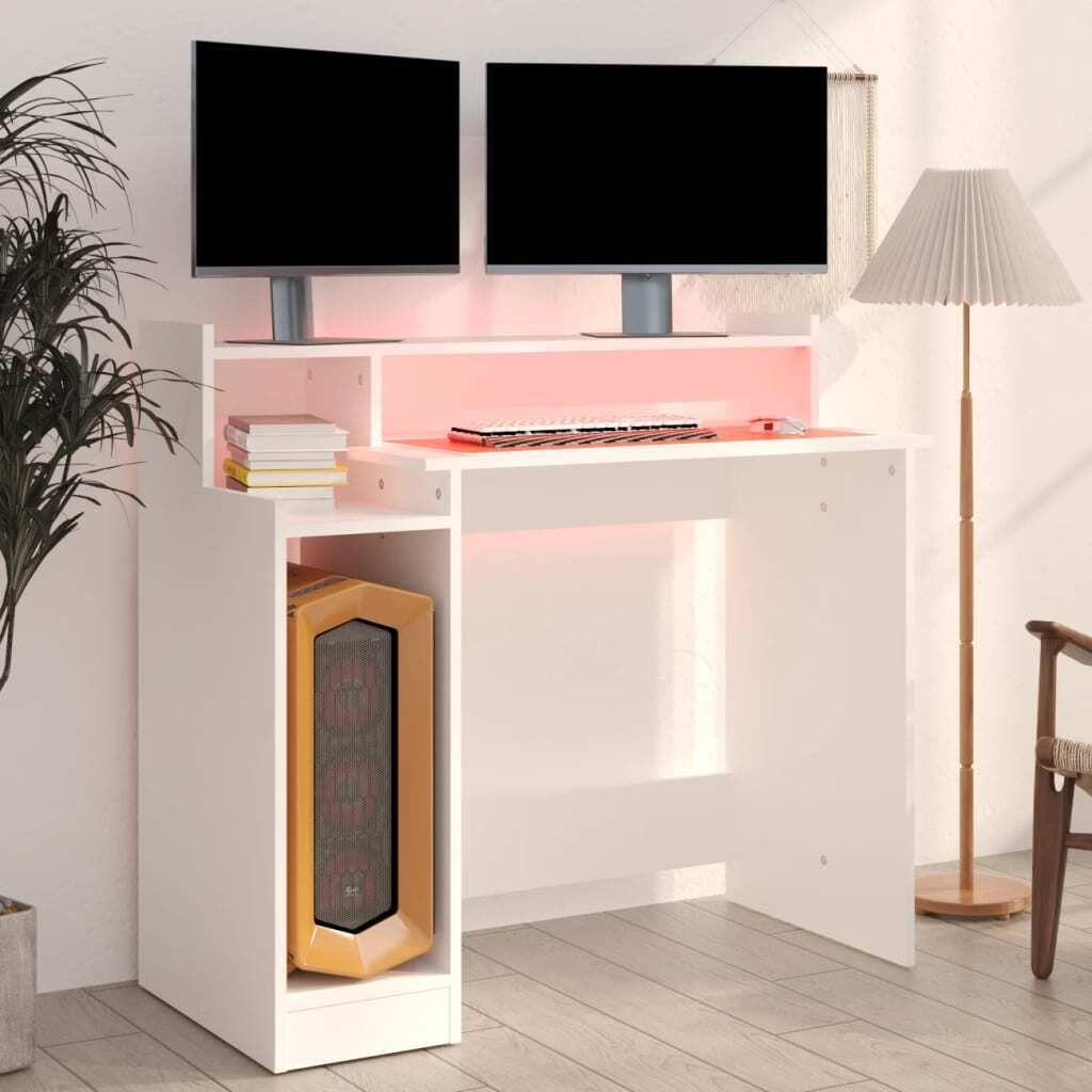 Bureau avec éclairage Led, Blanc, 97X90X45 Cm Lumarko ! Image du produit 