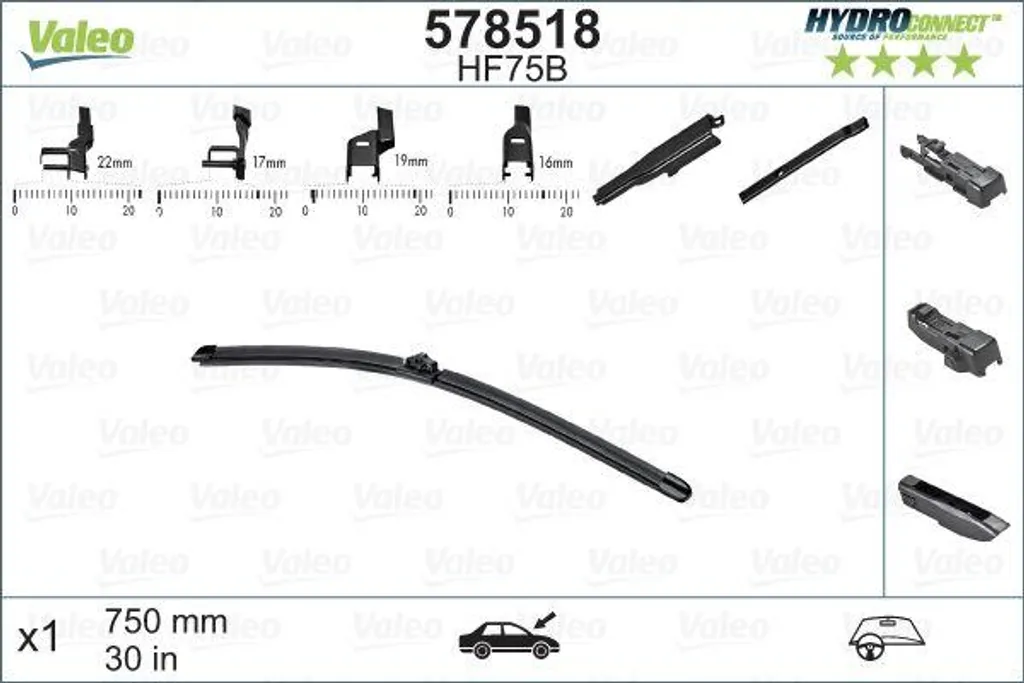Balai essuie-glace Valeo 578518 pour Citroën C4 et Tourneo Custom