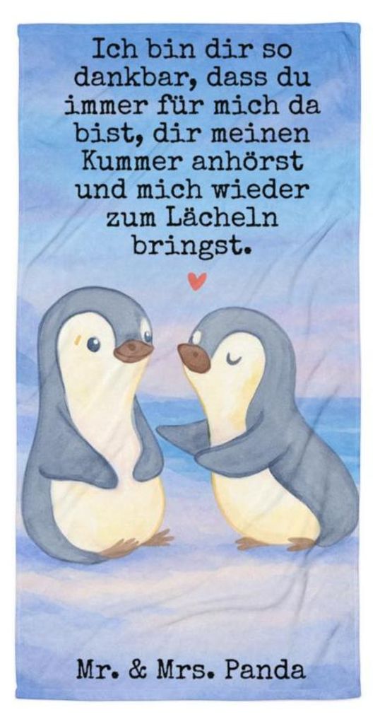 Mr. & Mrs. Panda Strandtuch Pinguine trösten Design - Weiß - Geschenk, Baumwollhandtuch, Valentinstag, Strandlaken, Freund, Freundin, für Frauen...