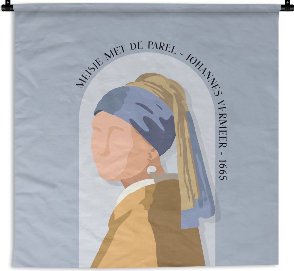 MuchoWow Wandteppich Wandbehang Mädchen mit einem Perlenohrring - Blau - Vintage - Alte Meister 90x90 cm Tapisserie Dekoration Wandtuch - Wandau...