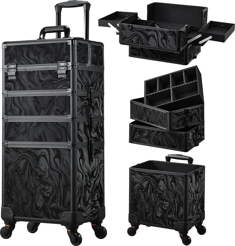 Trousse de maquillage 4 en 1 avec compartiments modulables en PVC noir