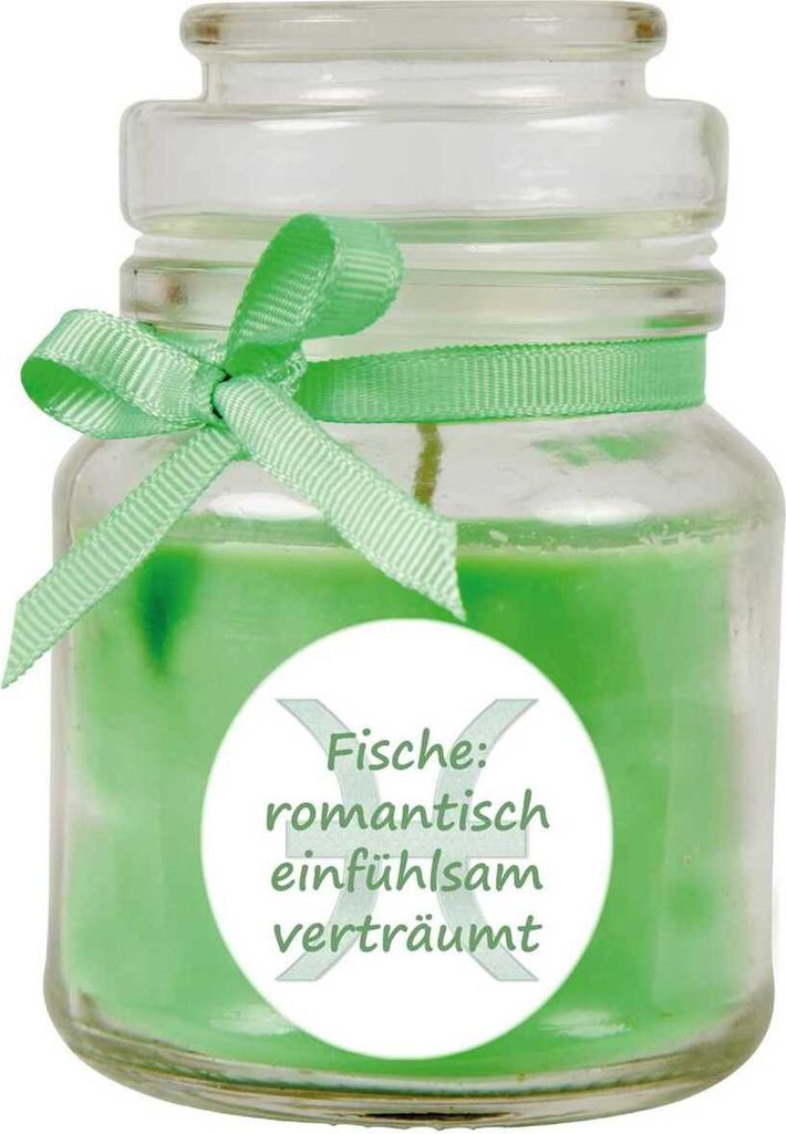 HS Candle "Sternzeichen" Duftkerze Kokos im Bonbonglas ( Fische ) - viele Motive zur Auswahl, 120g - Brenndauer bis zu 30 Std - Pisces