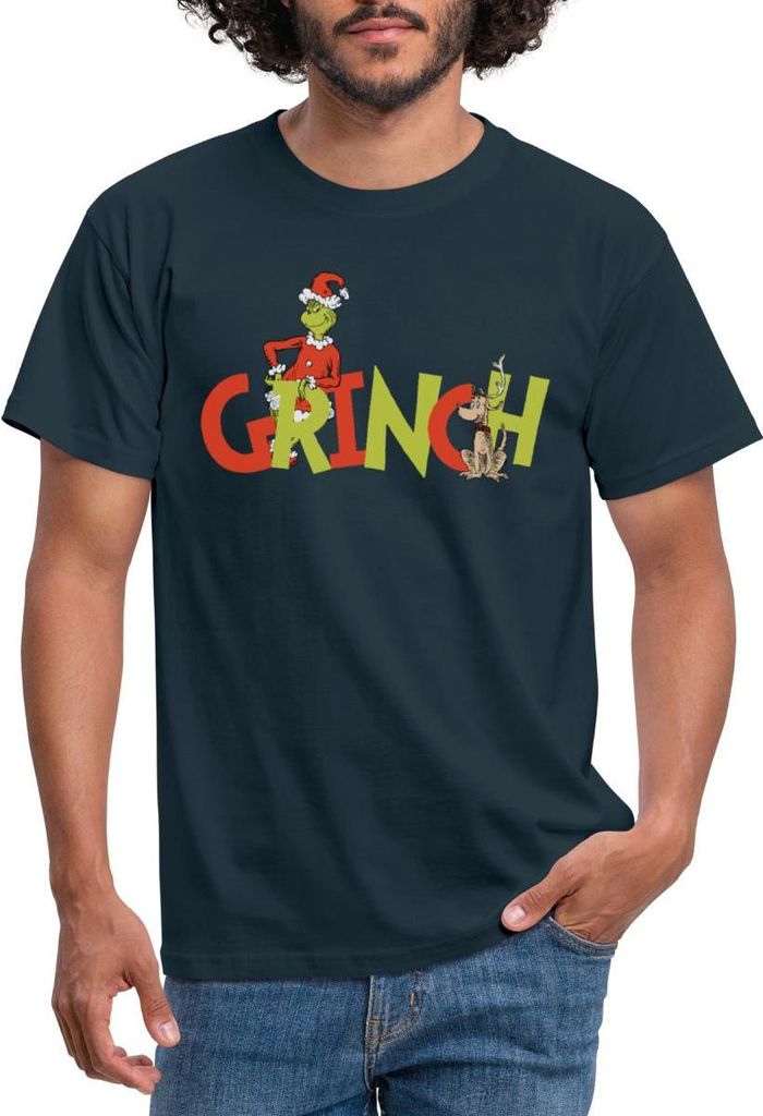 Spreadshirt Der Grinch Schriftzug Mit Grinch & Hund Max Männer T-Shirt, XXL, Navy