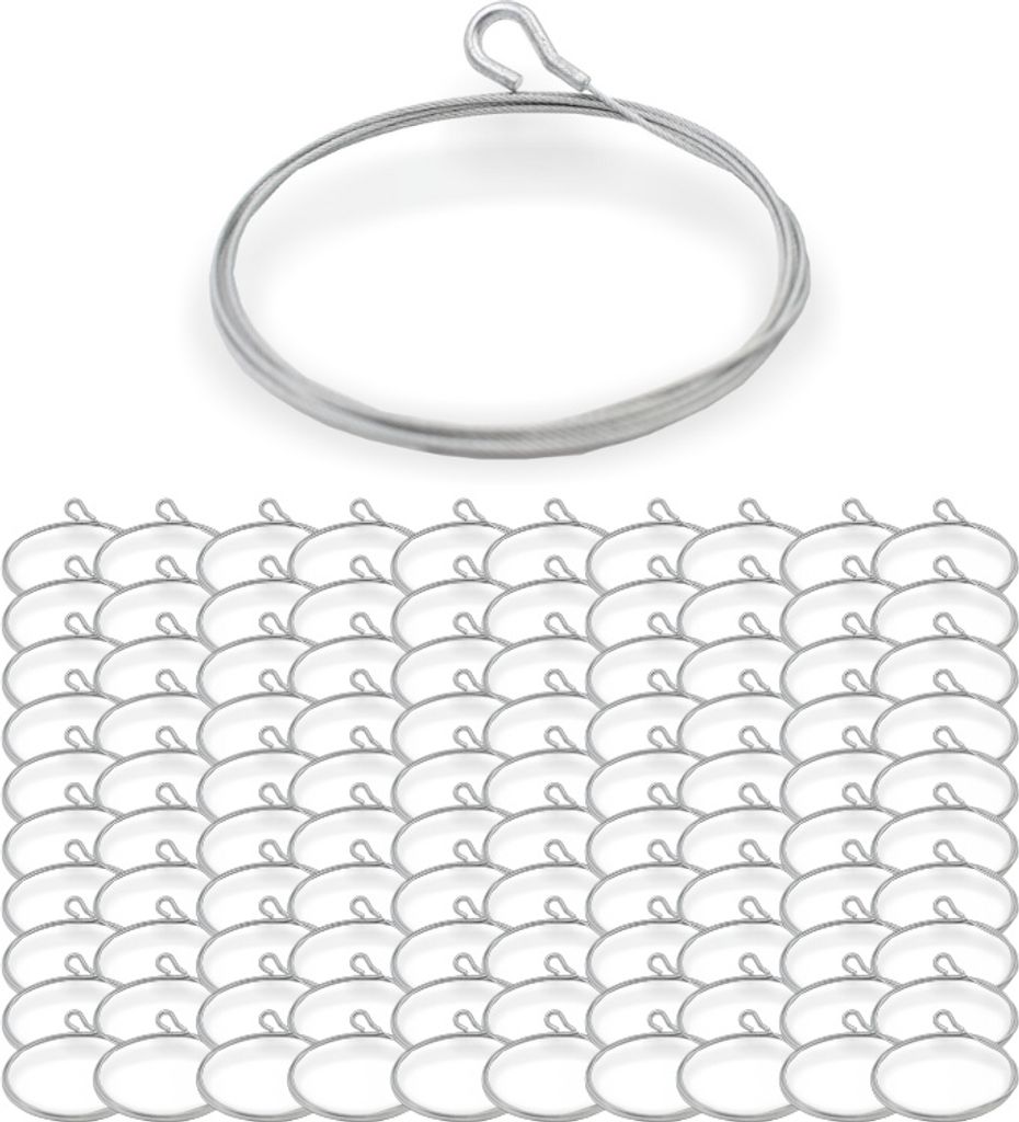 100x Drahtseil Ø 1,2 mm, 7x7, mit Zamak-Haken, Stahl verzinkt | Länge 6000 mm