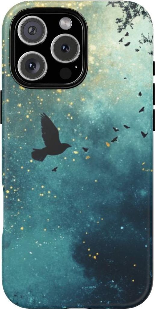 Nächtlicher Himmel mit fliegenden Vögeln und Baum-Silhouetten – Hülle Kompatibel mit iPhone 16 Pro Max