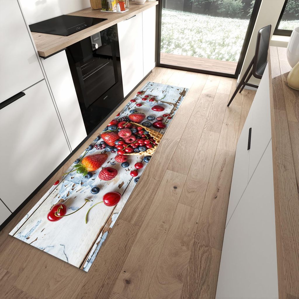 Küchenteppich 60x240cm rutschfest & abwischbar PVC Läufer - Früchte Eiscreme