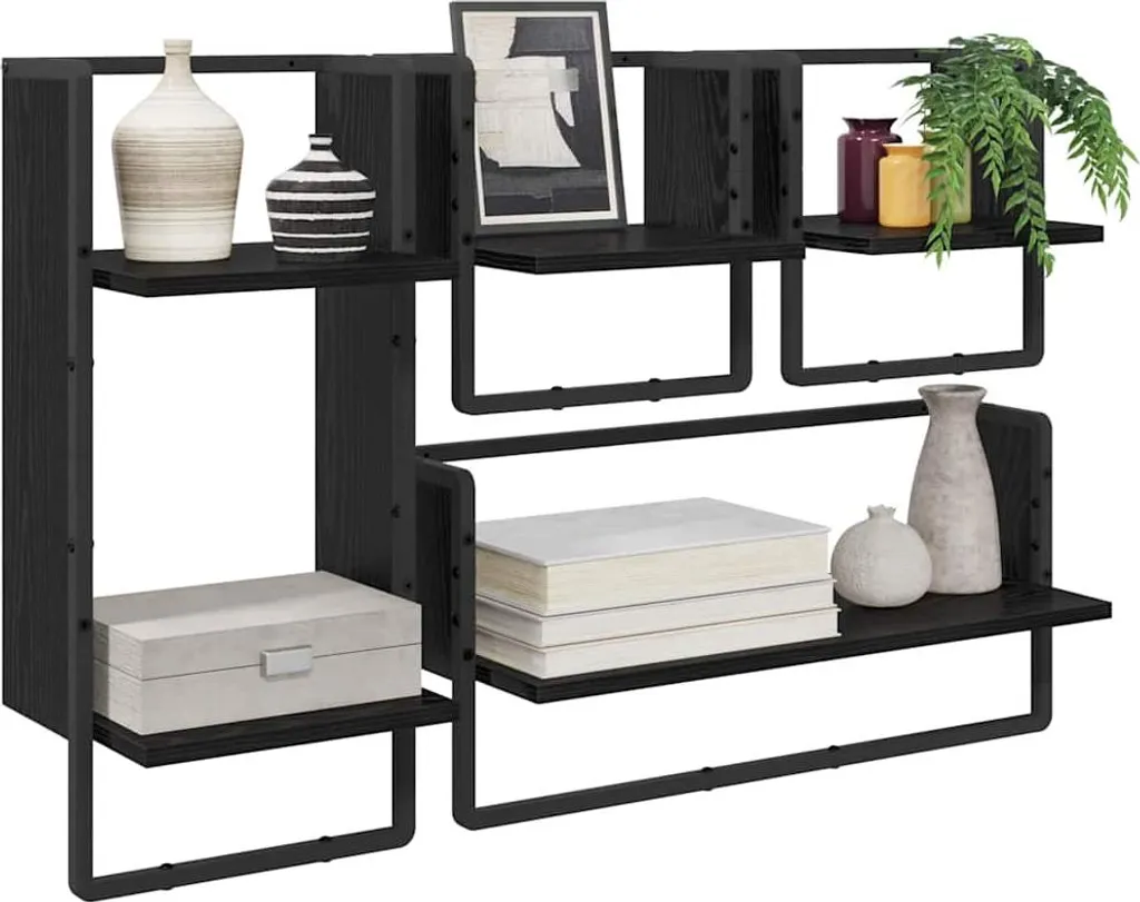 Set 4 Mensole da Muro SYFAX 65cm Rovere Nero | Arredo Casa Chic - 2