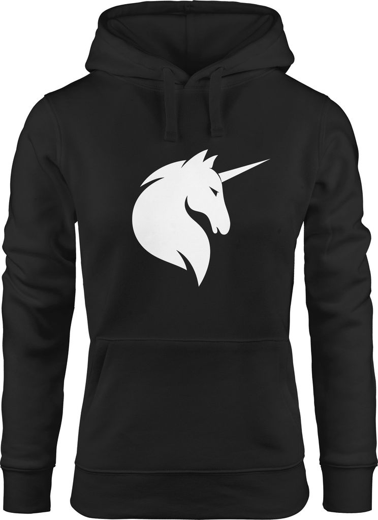 Hoodie Damen Einhorn Unicorn Sweatshirt Kapuze Kapuzenpullover Moonworks schwarz M