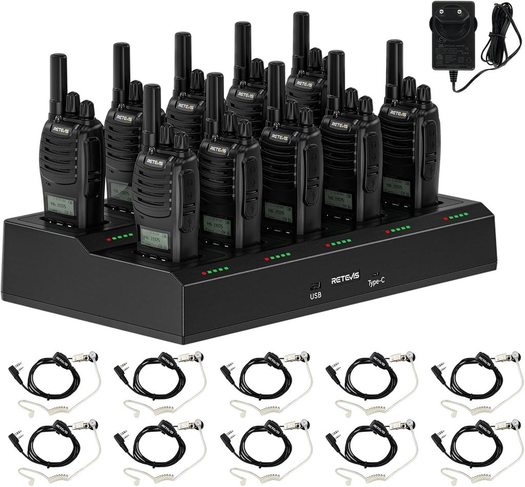 Retevis H777D Funkgeräte Professional, Walkie Talkie mit 10-Wege-Ladegerät, PMR Funkgerät LCD-Display, 1200 mAh Akku, Typ-C-Ladung, für Sicherheit