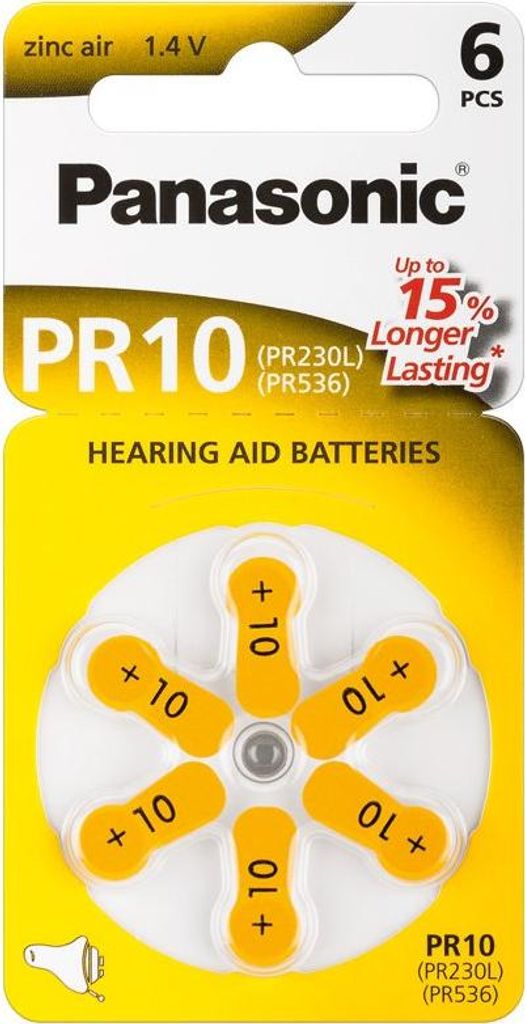 Panasonic PR10 Hörgerätebatterien PR-10/6LB, Produktbild 