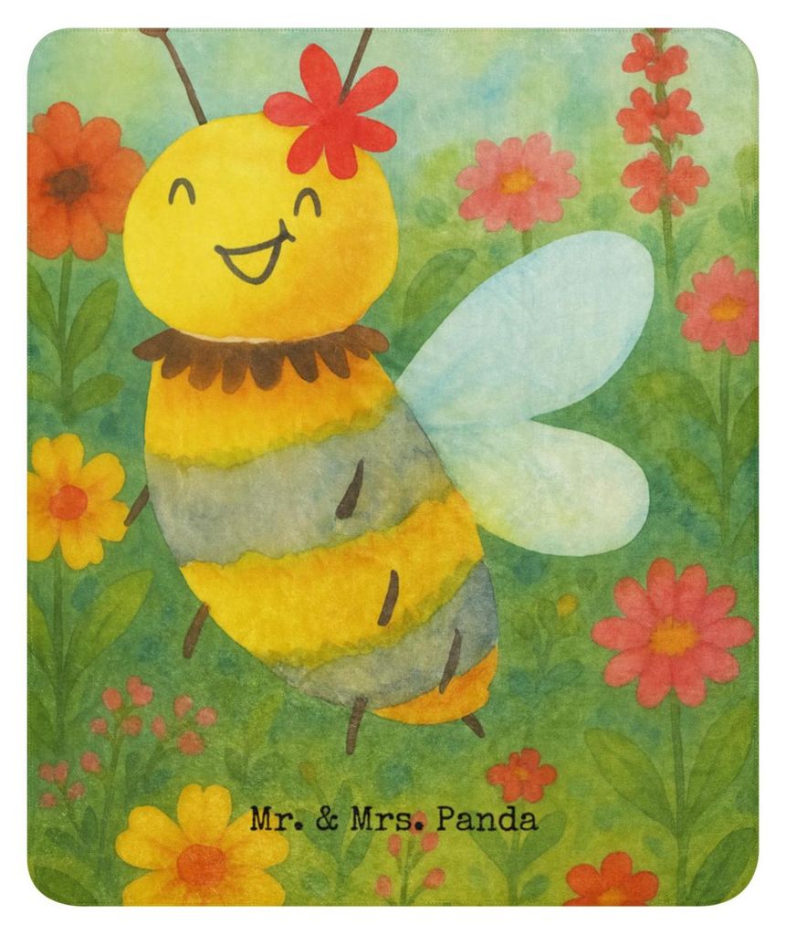 Mr. & Mrs. Panda Tagesdecke Biene Blume Design 130 x 155 cm - Weiß - Geschenk, Decke, Heimdecke, Flauschdecke, Schmusedecke, Kuscheldecke