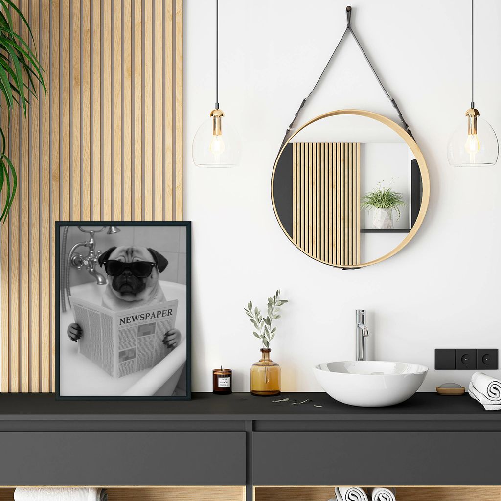 Muralo Poster für Badezimmer WC MOPS in Badewanne Zeitung Abstraktion 30x40cm