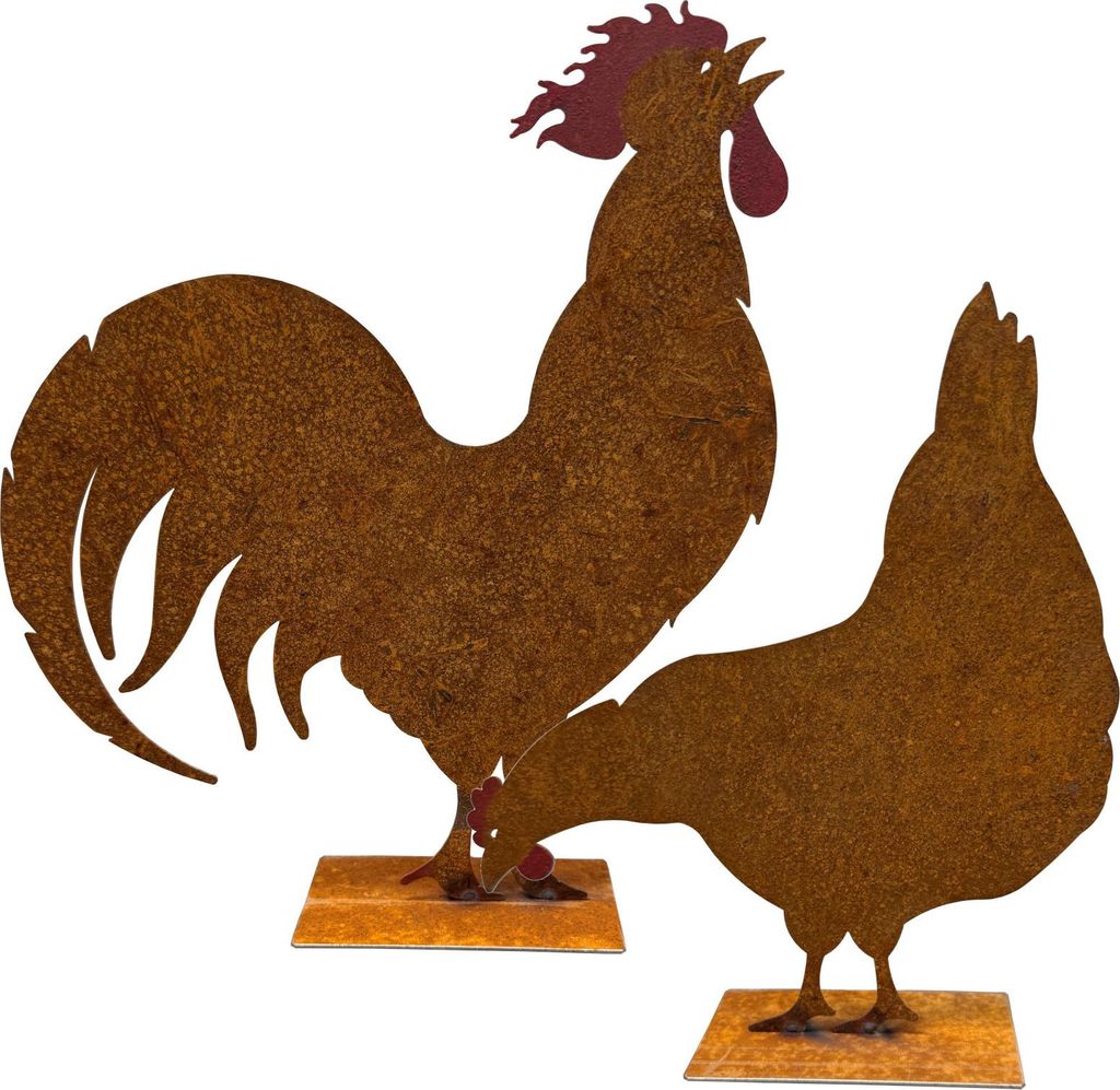 Rost Deko Hahn und Henne - ein charmantes Paar für Haus und Garten!