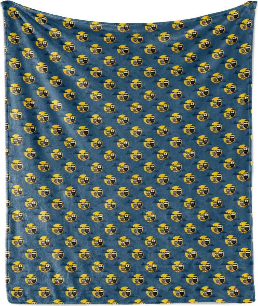 Coperta Morbida ABAKUHAUS Gufo in Flanella e Pile - 175x230 cm Blu