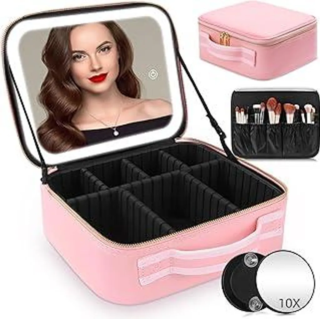 Borsa Trucchi da Viaggio con Specchio LED: Beauty Case PU Impermeabile