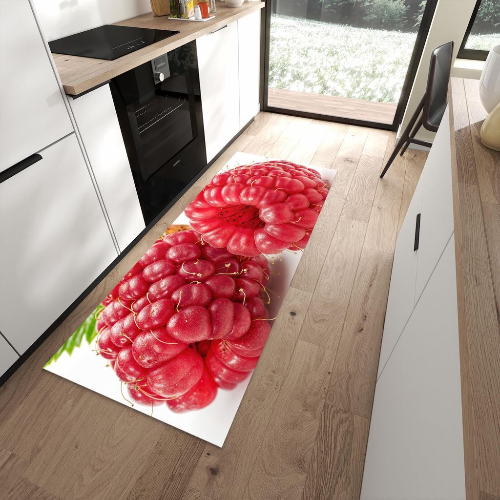 Küchenteppich 80x200cm rutschfest & abwischbar PVC Läufer - Himbeerenblatt