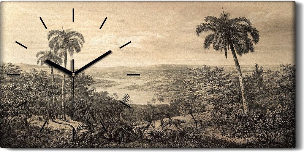 Küche Wohnzimmer Wand Leinwand Uhr 60x30 Natur der südamerikanischen Landschaft - schwarze Hände