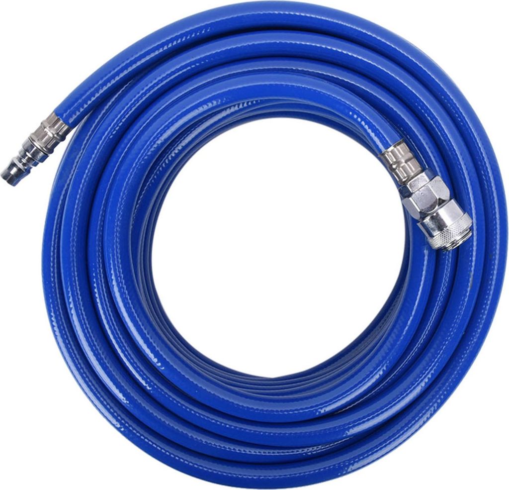15 m langer, blauer, flexibler pneumatischer PVC-Schlauch mit Schnellkupplung für Luftkompressoren