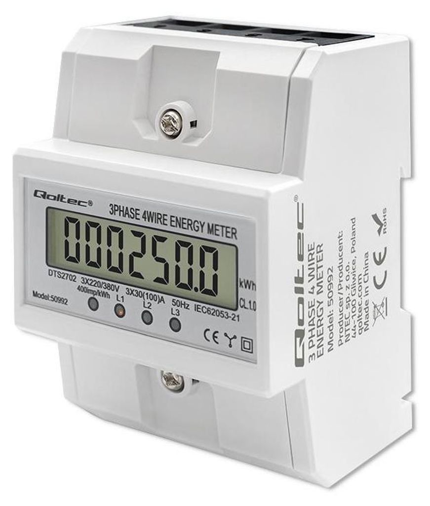 Contatore di consumo energetico su guida DIN Qoltec | Immagine del prodotto 