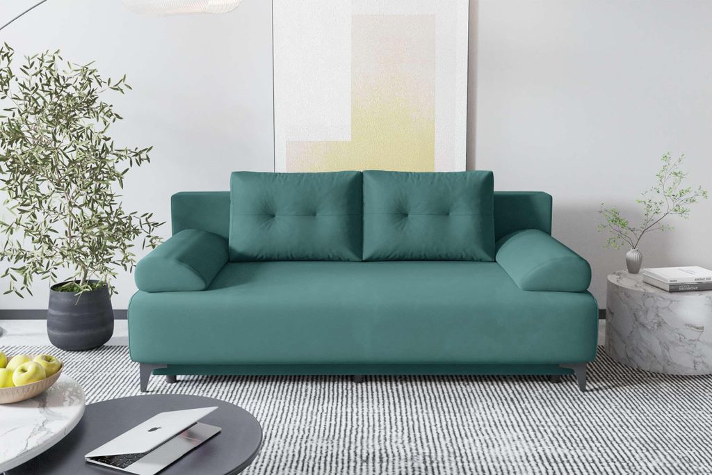 99rooms Fiora Schlafsofa Velours KRONOS Pastelltürkis