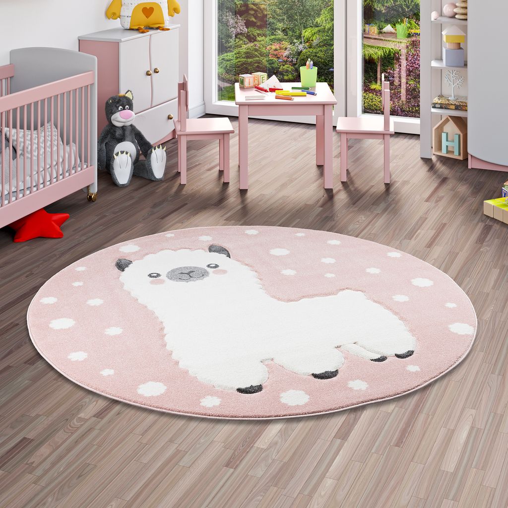 Kinder Teppich Maui Kids Alpaka Rosa Rund, Größe:200 cm Rund