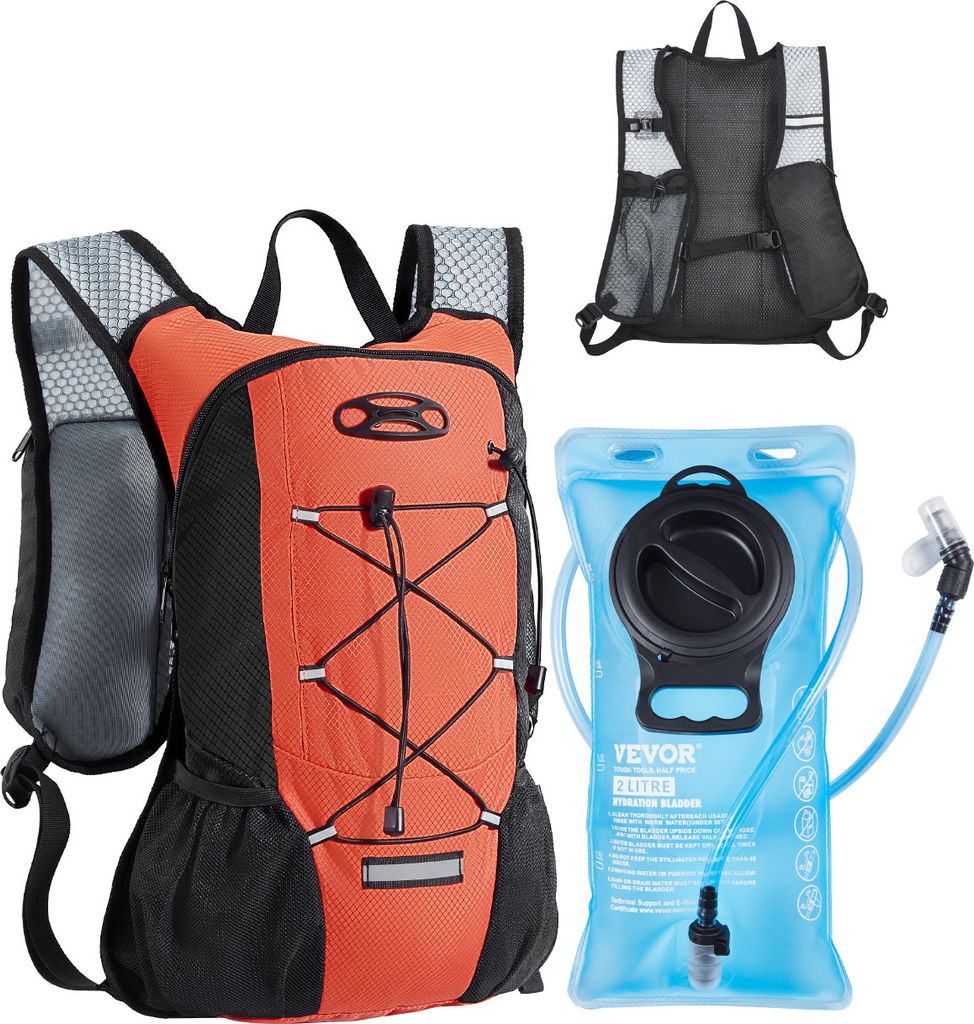 VEVOR Trinkrucksack 8L, isolierter Rucksack, Wanderrucksack, Radfahren, Laufen, Reisen, Orange, Hydro-Wasserrucksack für Damen und Herren